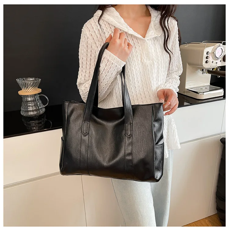 Vintage-Leder-Umhängetasche, geräumige Casual-Tragetasche mit zwei Griffen, Alltagstasche für Frauen, vielseitige Handtasche – Detail 15