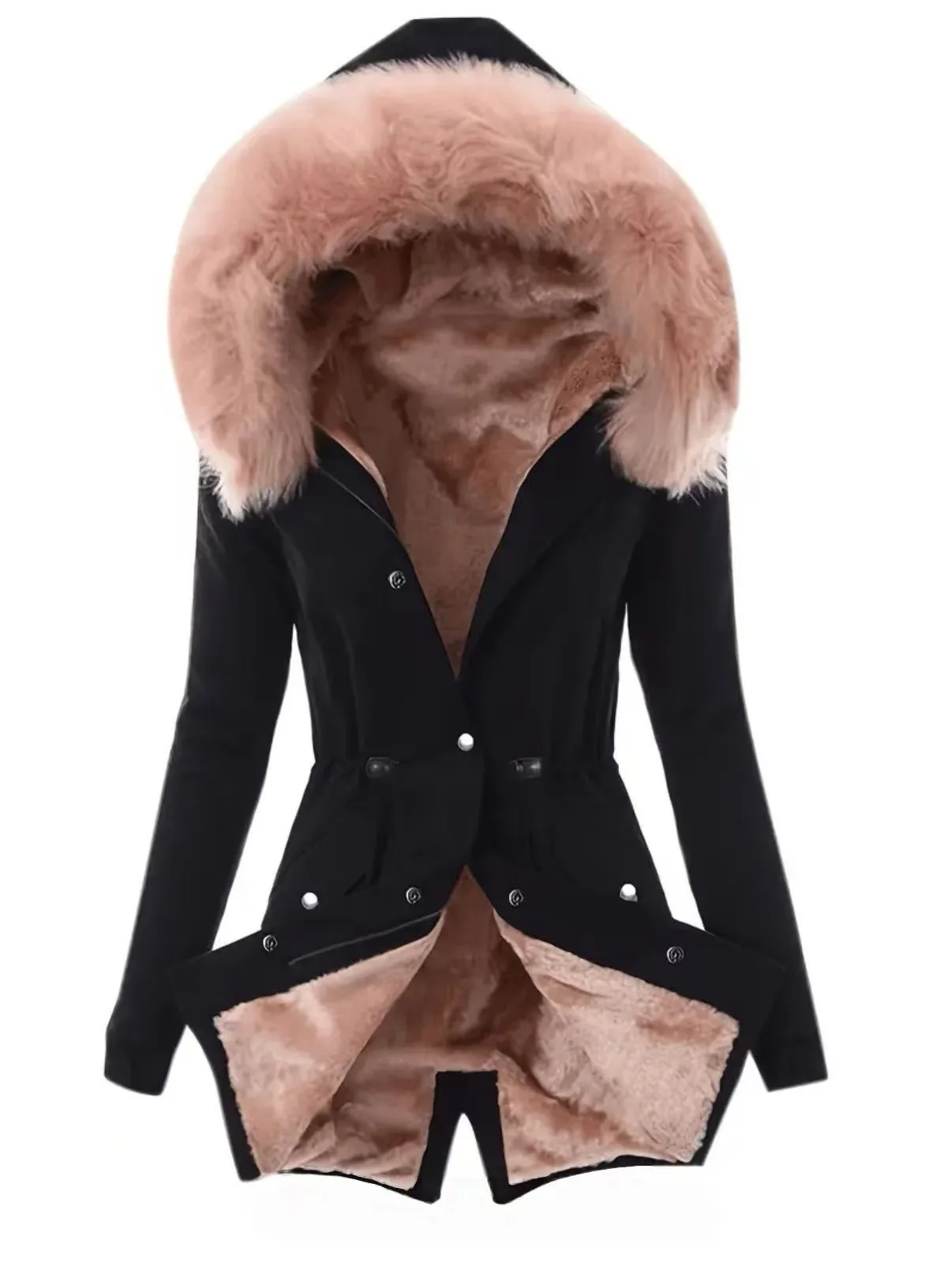 

New Winter Style Mid-Length, Fleece-Lined, Warm, Loose-Fitting, Slimming Women's Hooded Drawstring Jacket in Solid Color, Casual