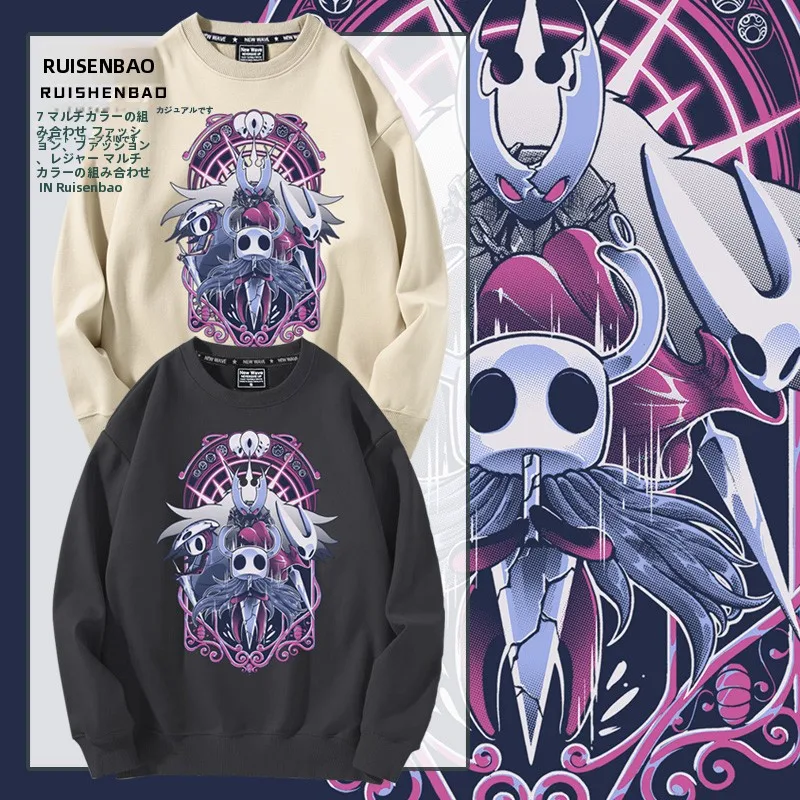 

Мужская тонкая флисовая толстовка Hollow Knight Host Game Steam Silk Song с принтом, осенне-зимняя, повседневная, свободного кроя, с круглым вырезом