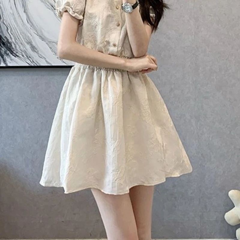 Short Sleeve Dress Women Elegant Popular Simple Solid Ins Young Ladies Korean Style College Cosy Summer Street Wear New Arrival