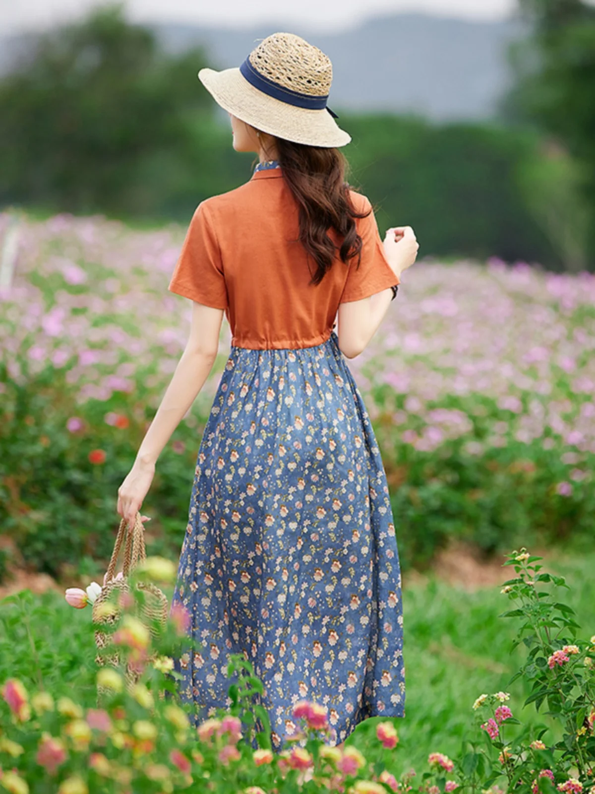 Bloemenprint Katoen Lin irt Dr Taille Cinched Kleur Blo Zomer halflange kraag Vakantie Sle Dames Dr