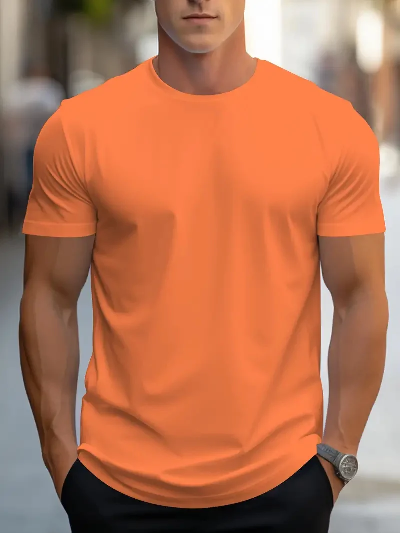 Simple solid color high quality men's round neck short sleeve summer comfortable breathable, casual and versatile T-shirt