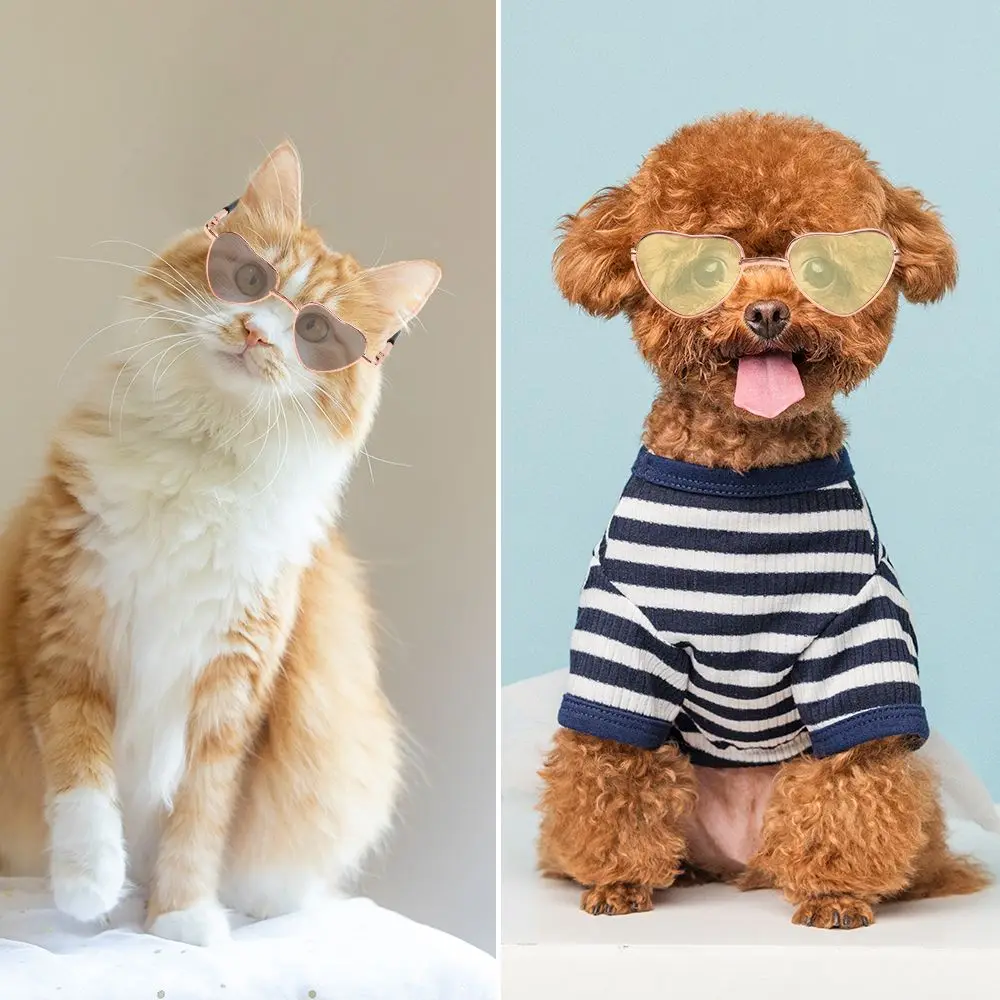Retro Costume Party Cosplay Cats Small Dogs Dog Glasses Cat Glasses Heart Metal Sunglasses