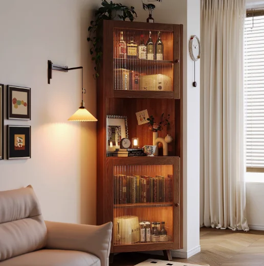 Solid wood corner cabinet corner shelf living room integrated wall triangle cabinet home bedroom storage cabinet corner bookcase