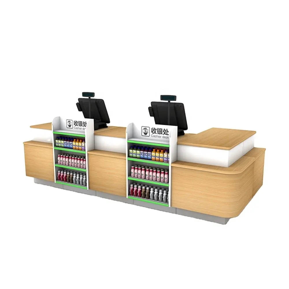 Wooden Top 2 Tiers Convenience Store MDF Cash Counter