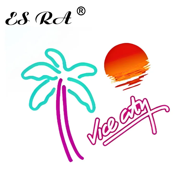

Neon Style Sunset Coconut Tree Reflective Decals Car Glass Side Window Triangular Window Decorative Stickers
