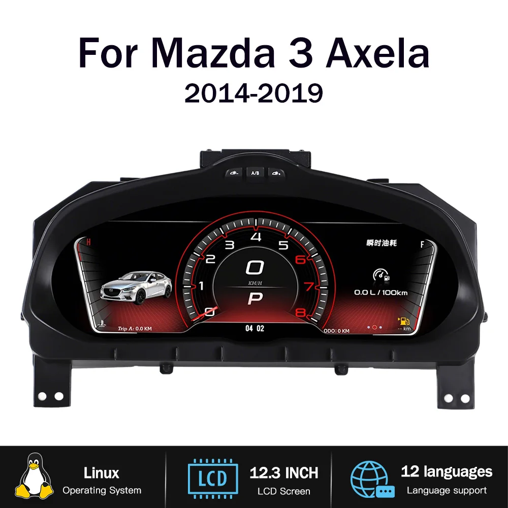 12.3 Inch Dashboard for Mazda 3 Axela 2014-2019 Car Digital Cluster LCD Dashboard Instrument Panel Virtual Cockpit Carplay