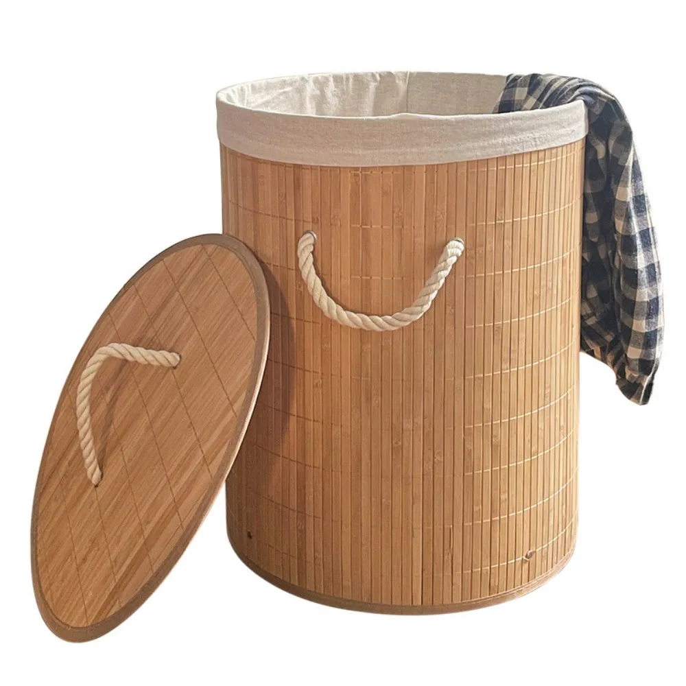 Household Dirty Clothes Basket with Lid High Appearance Bamboo Weaving Large Dirty Clothes Basket Foldable Clothes Toy Storage B