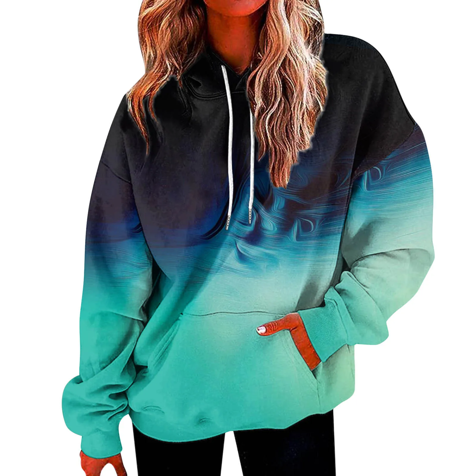 Women Patchwork Sweatshirts Color Block Hoodie With Pocket Long Sleeve Drawstring Tracksuit Oversize Pullover Sweatshirt свитшот