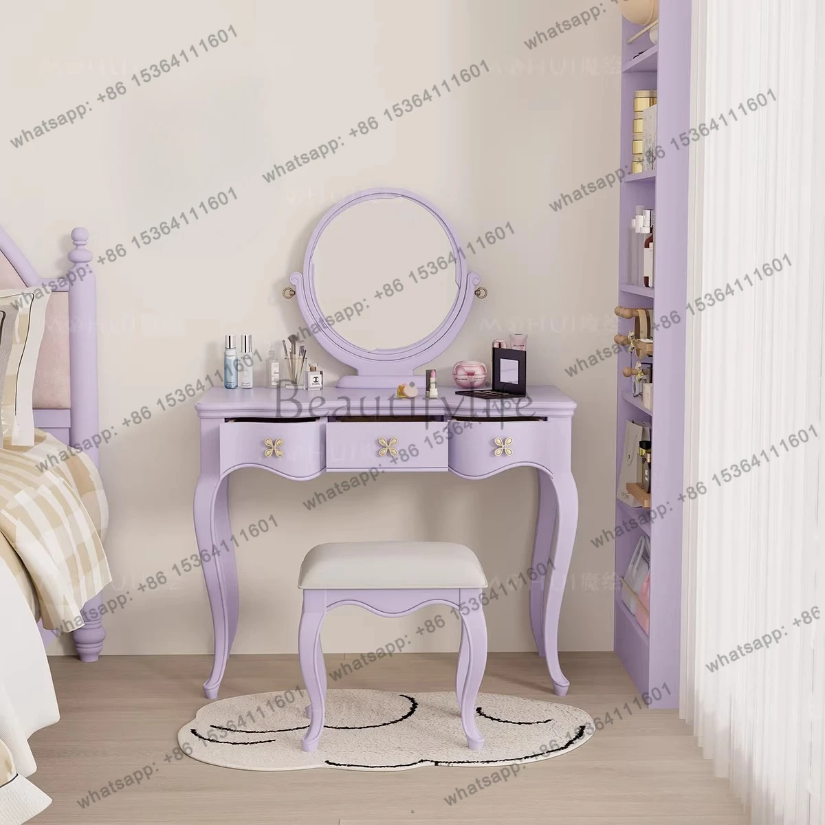 Dopamine purple dresser bedroom with mirror solid wood storage dressing table
