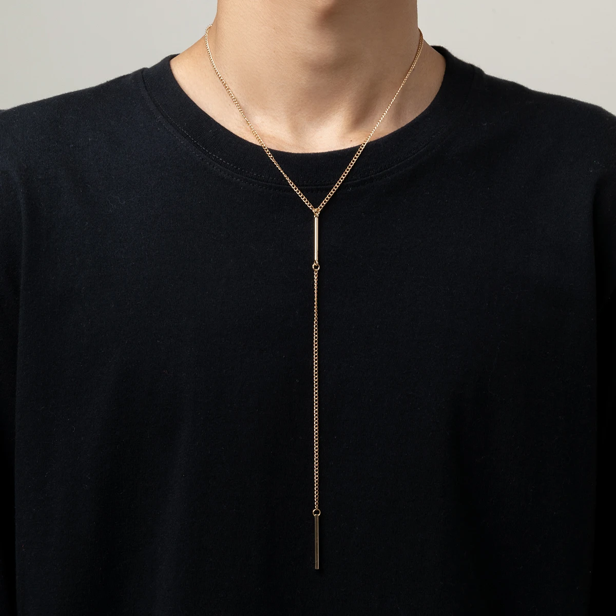 PuRui Minimalist Metal Y-shaped Choker Necklace Sexy Long Tassel Pendant Front Chest Chain Necklace Trend Hip-hop Men\'s Jewelry