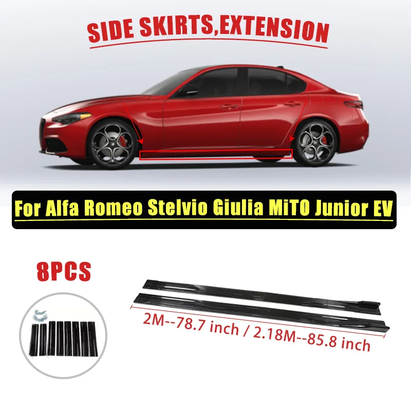 

8PCS 2M/2.18M Side Skirt Extension Rocker Plate Lip Separator Bumper For Alfa Romeo Stelvio Giulia MiTO Giulietta Junior EV