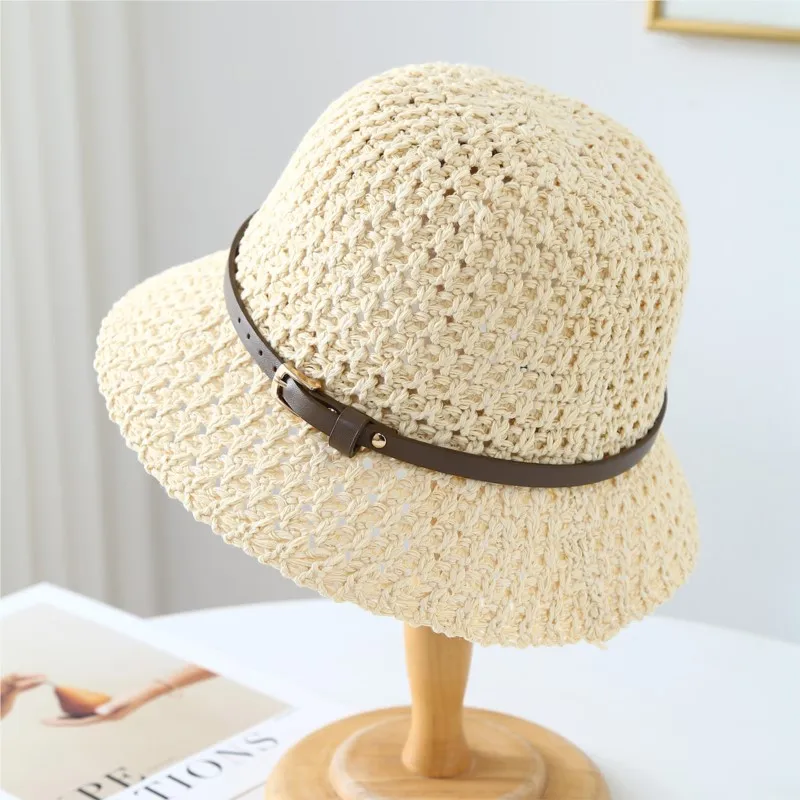 New hollowed-out crochet basin hat fashionable wavy outdoor outing wide-brimmed for women