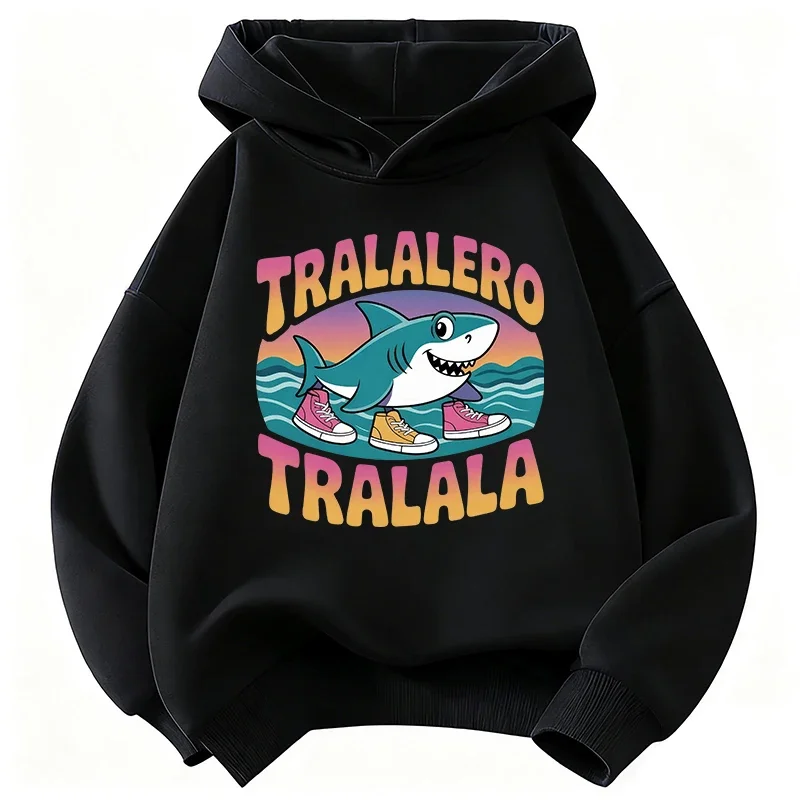 Tralalero Tralala Hoodie Shark Funny Meme Cartoon Kids Retro Sneakers Ocean Black Oversized Casual Sport Sweatshirts