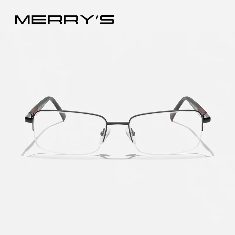 MERRYS DESIGN Classic Titanium Alloy Square Men Half Glasses Frames TR90 Spring Legs Optical Prescription Eyeglasses S2716
