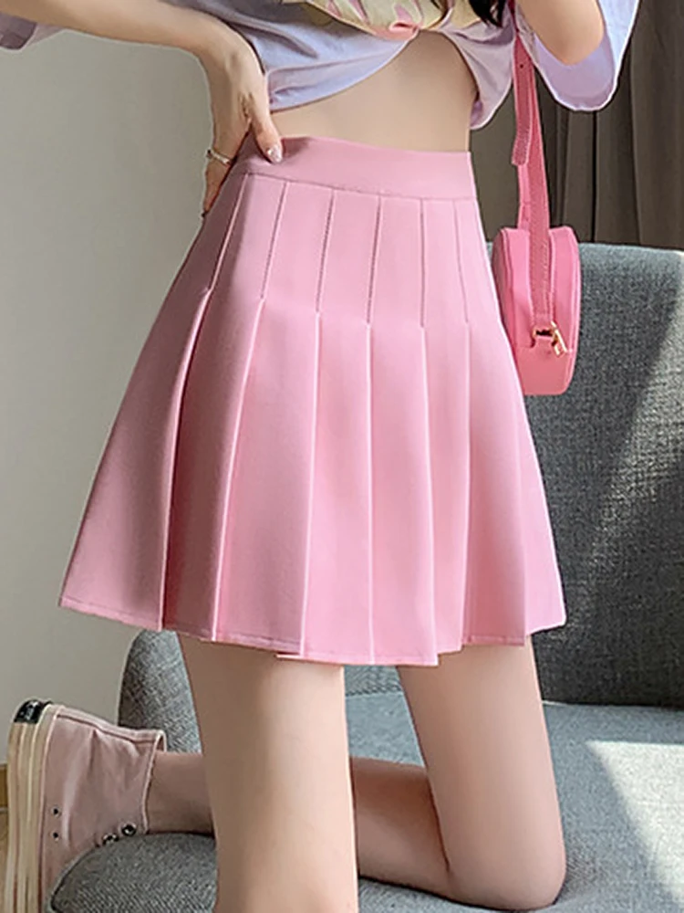 Summer Casual Kawaii A-line Women High Waist Pleated Skirt Uniform Mini Girls Tennis White Black Sexy Vintage Skort Clothes