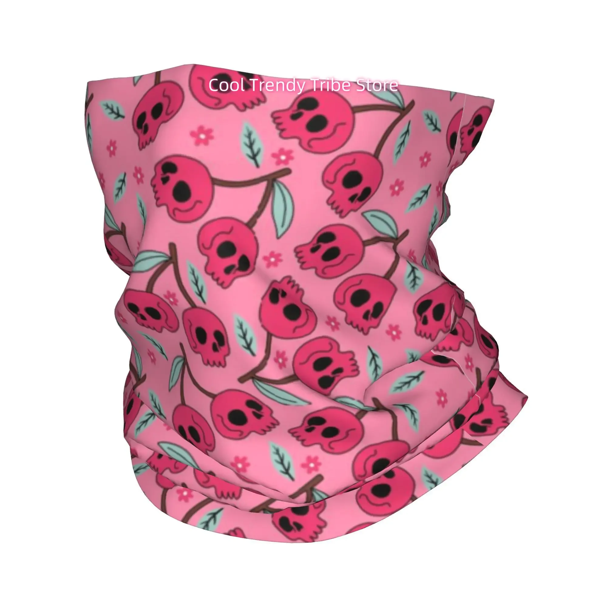 Pink Skull Cherry Fun Quirky Style Sweet Cool Girlish Novelty Head Scarf Bandana for Women Boho Floral Hair Wrap Summer Beach He