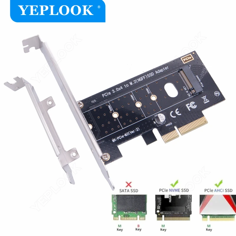 PCIe 3.0 to M.2 NGFF SSD Adapter for PCIe NVME/AHCI SSD M Key Support X16 X8 X4 22*80 22*60 22*42 22*30 with Low Profile Bracket