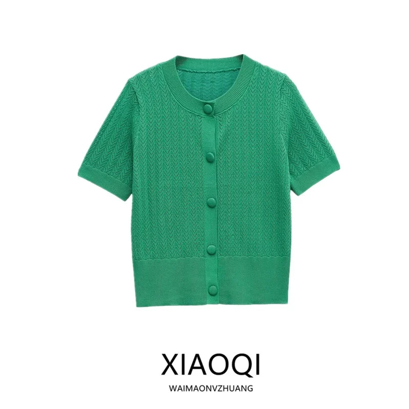 

Spring Summer 2025 Women's Faion Knitted ort Sve round Ne Slim Fit Versatile Outerwear Commute Sle Polyester Fiber