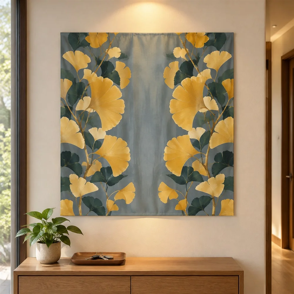 VIKAMA Ginkgo Autumn Leaves Tapestry Wall Hanging, Autumn Aesthetic Room Decor Wall Art Tapestries for Living Room Bedroom Study