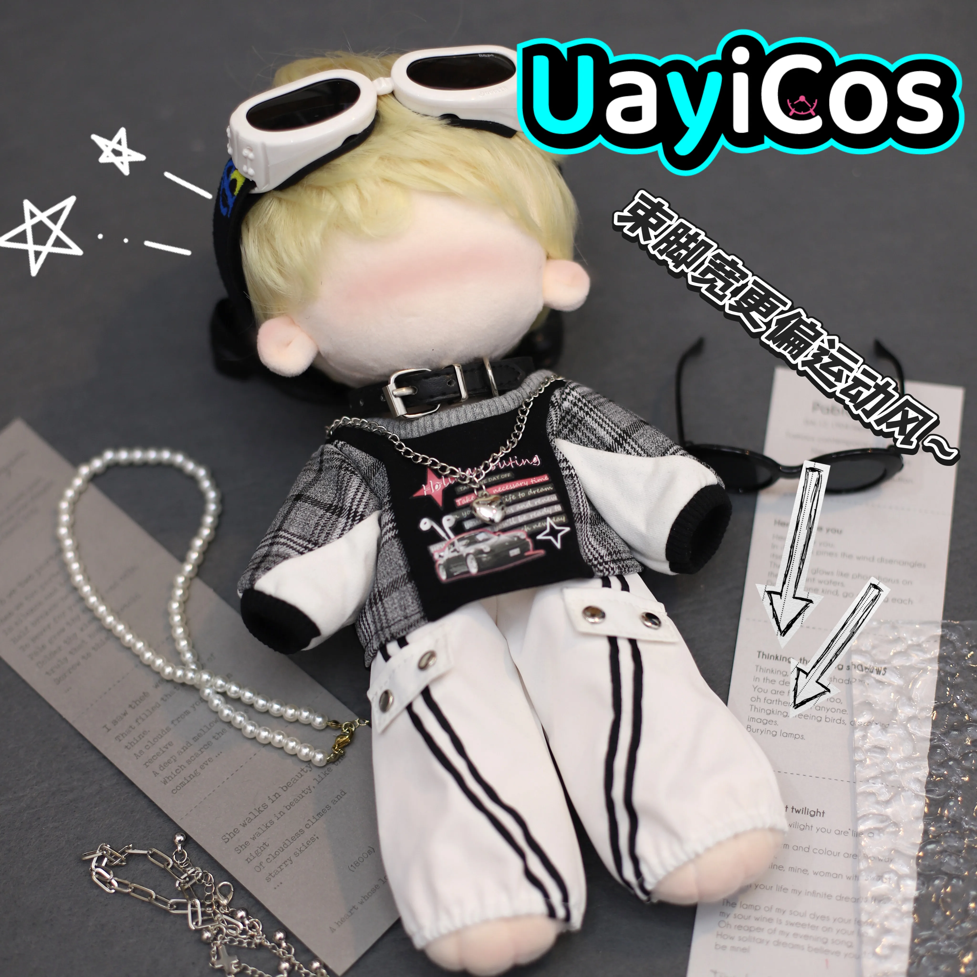 Ropa de muñeca blanca de 30cm, pantalones de chándal Rock Star, traje de moda Punk, peluches de peluche, accesorios de ropa para muñeca, juguete de Anime para chico