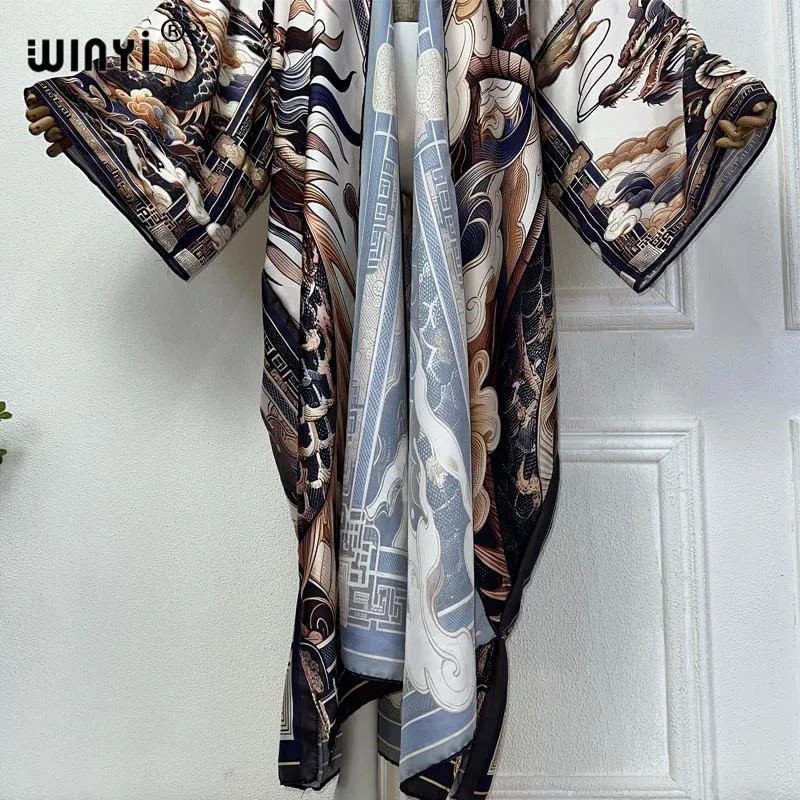 2024 WINYI Europe kimono donna Cardigan holiday kaftan sexy Boho dress Beach Cover up caftano African Holiday manica lunga Robe