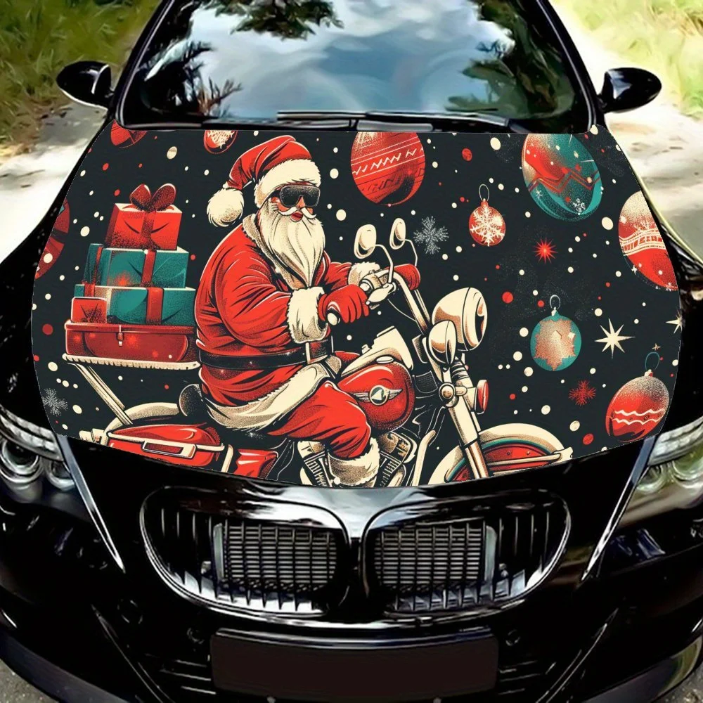 

Gift - Filled Santa Print Car hood stickers, waterproof self-adhesive car vinyl stickers, car decoration protection stickers, ca