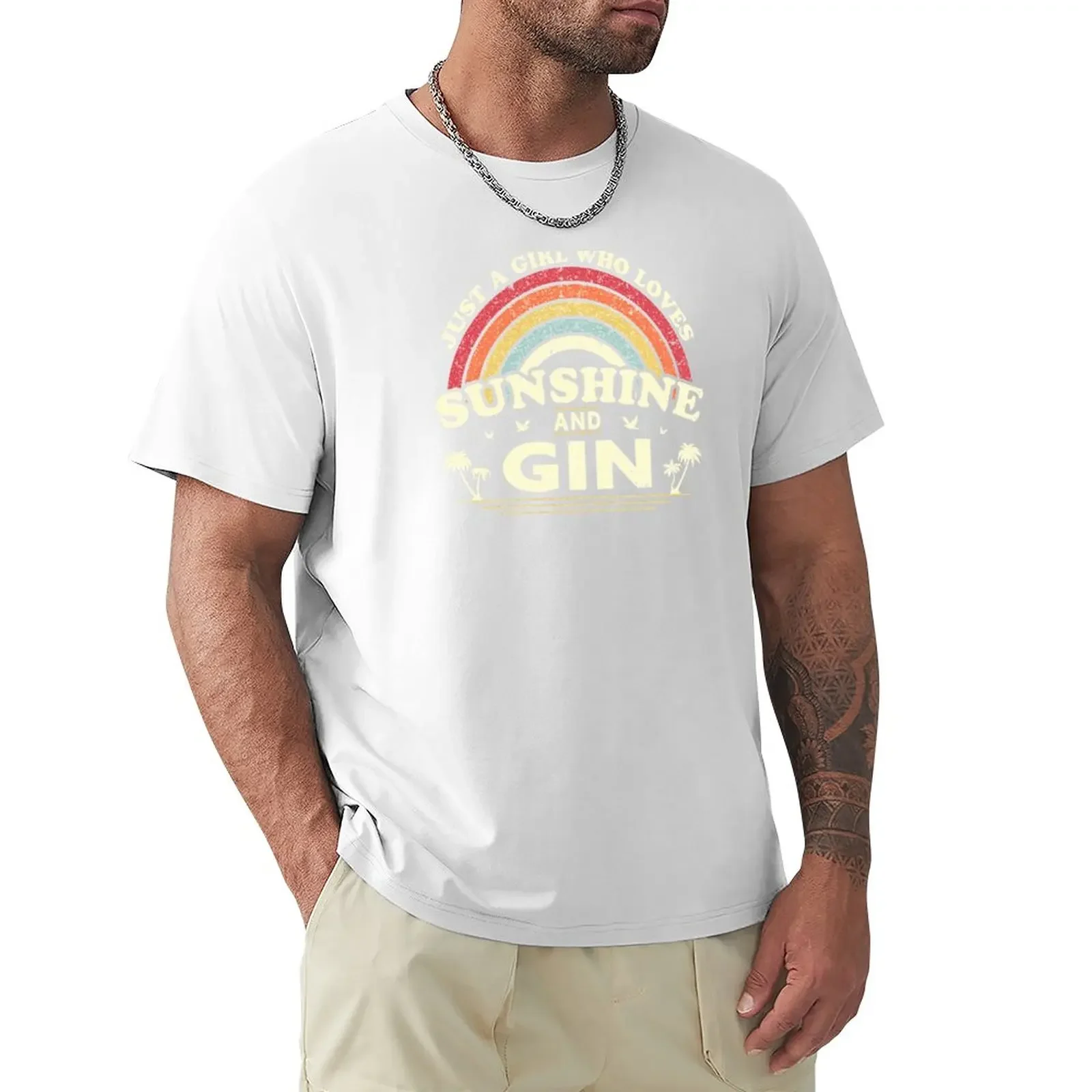 Gin design. Just A Girl Who Loves Sunshine And Gin product T-Shirt sublime t shirt Short t-shirt funny t shirt men clothes