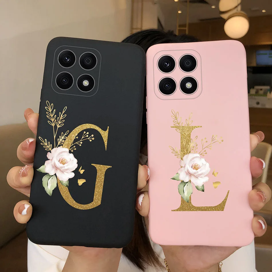 Phone Case For Huawei Honor X8A X7A 4G 26Letters Elegant Soft Silicone Matte Cover For Honor X 8A 7A HonorX8A HonorX7A Bumpers