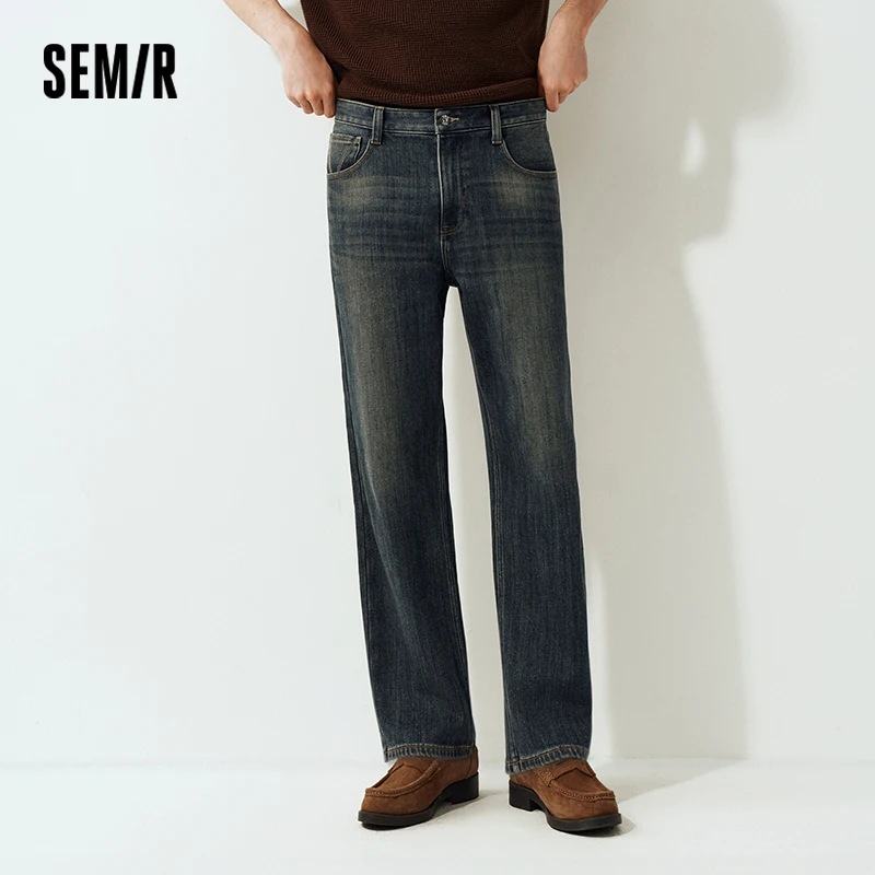 Semir Men Denim Jeans Elongated Fit Straight Leg Vintage Wash Commuter Style Versatile 2026 New Winter Daily Wear