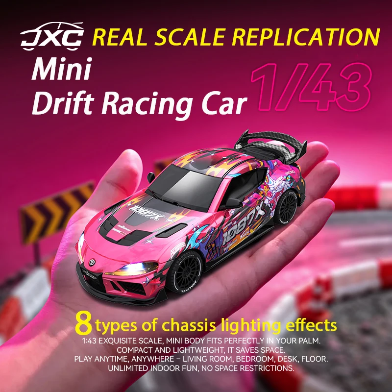 Nouvelle voiture télécommandée JXC RC à l'échelle 1:43, quatre roues motrices, vitesse réglable, avec éclairage d'ambiance LED, jouet pour enfants