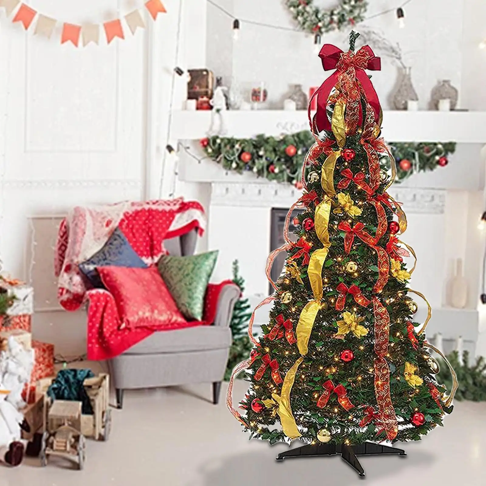 

Christmas Pull up Tree Bows Artificial Pop up Tree for Indoor Home Party