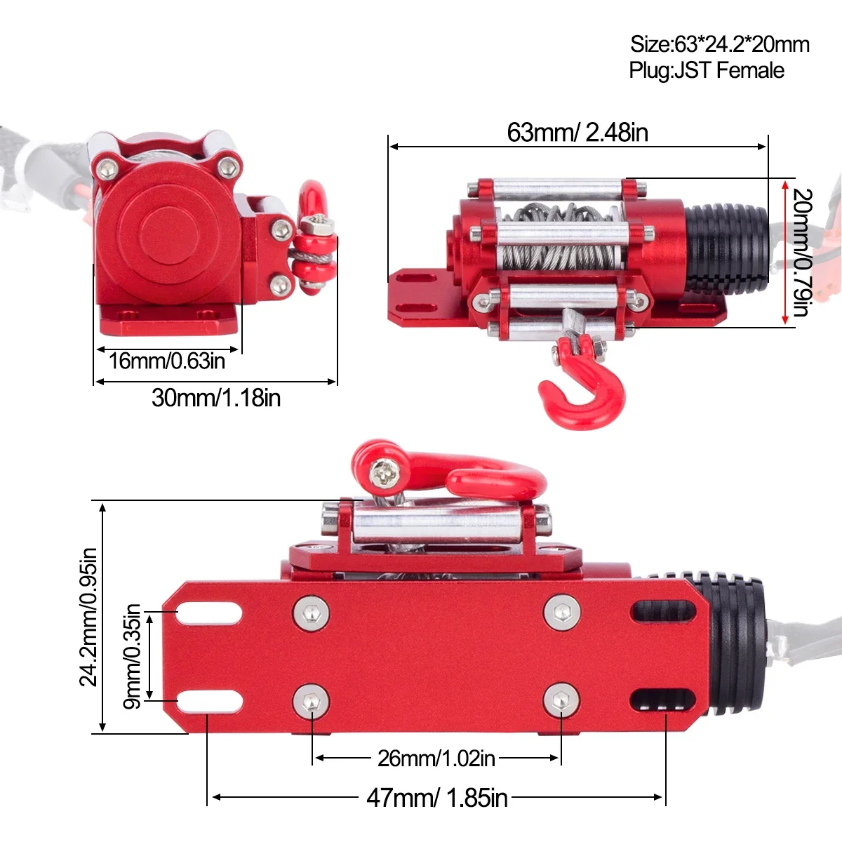 Metal Steel Wired Automatic Simulated Winch for 1/10 Crawler Car TRX4 TRX6 SCX10 Redcat Gen8 RBX10 D110 D90 Wrangler CC01