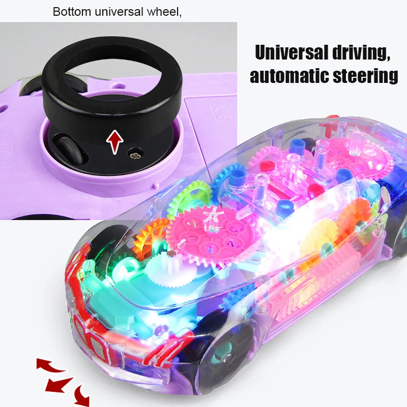 Crianças piscando carro de corrida elétrica brinquedos luz transparente colorido led música engrenagem mecânica veículo luminoso modelo crianças