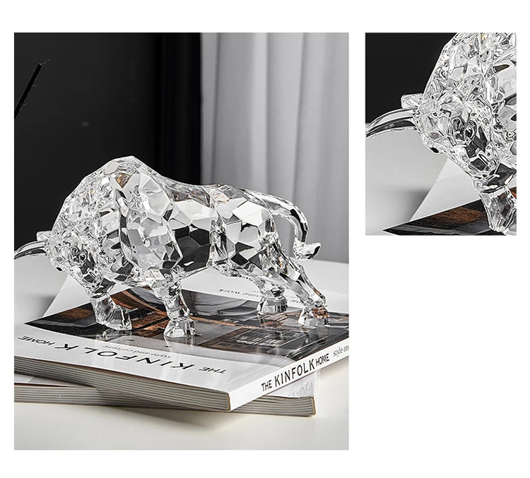 Raum Dekor Tier Ox Skulptur Ornamente Acryl Kristall Handwerk Statue Wohnzimmer Büro Desktop Dekoration Nordic Artwork Geschenk – Detail 13