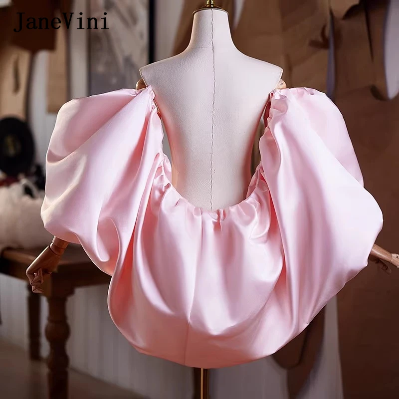 janevini-ファッションピンクサテンブライダルスリーブ取り外し可能なふわふわウェディングジャケット女性ボレロ女性フォーマルショールラップケープカバーアーム