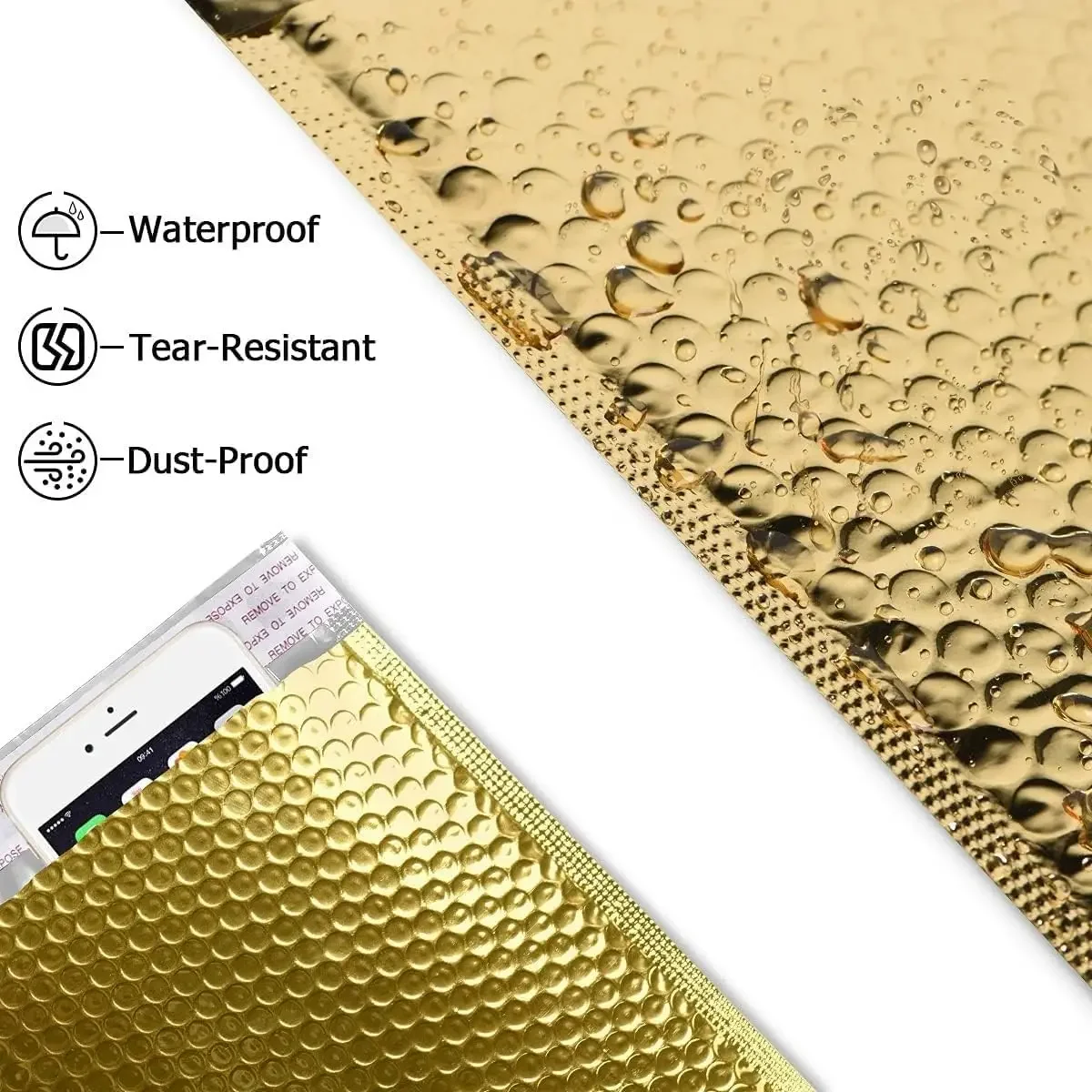 50Pcs /Lot Golden Gift Envelopes Bags for Packaging Bubble Mailers Padded Envelopes Packaging Waterproof Bag Thicken Postage Bag