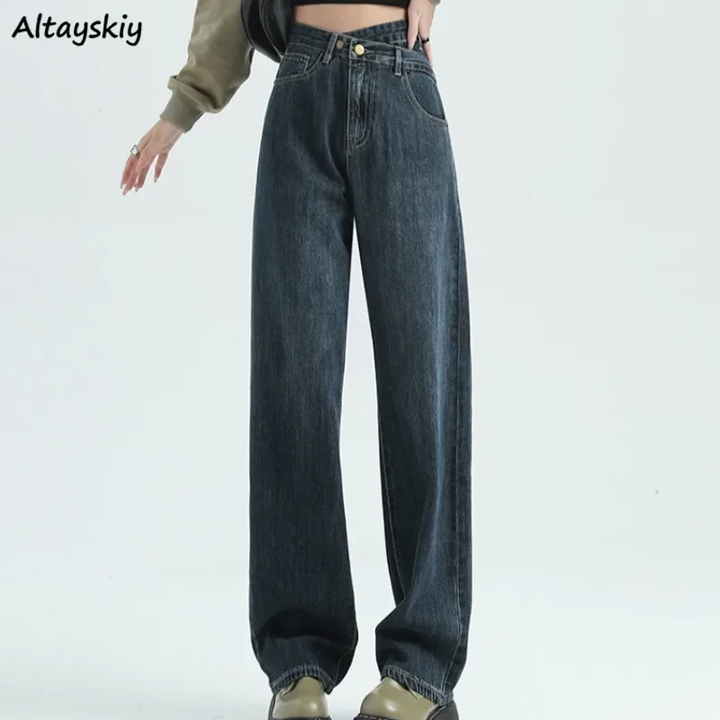 

Fashion Jeans for Women Straight Korean Style Loose Students Girls Clothing Autumn Winter Casual High Waist Soft Ulzzang Pockets