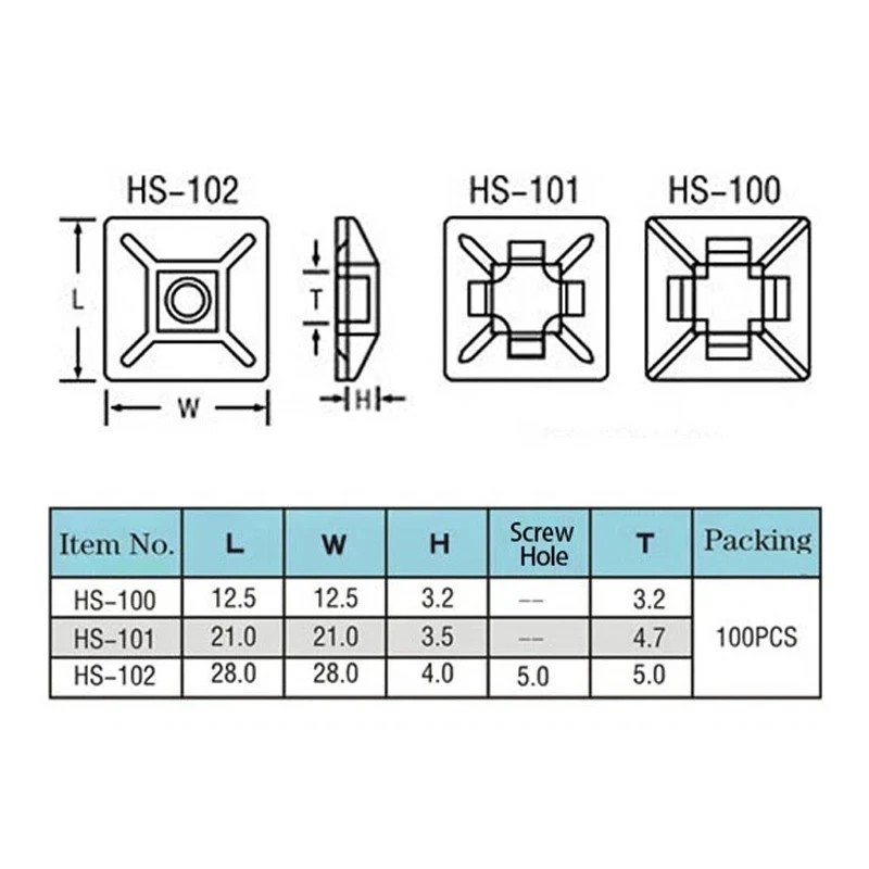 10Pcs HS-100/101/102 Black White Nylon Self Adhesive Cable Tie Holder Zip Tie Fixed Seat Plastic Cable Clips