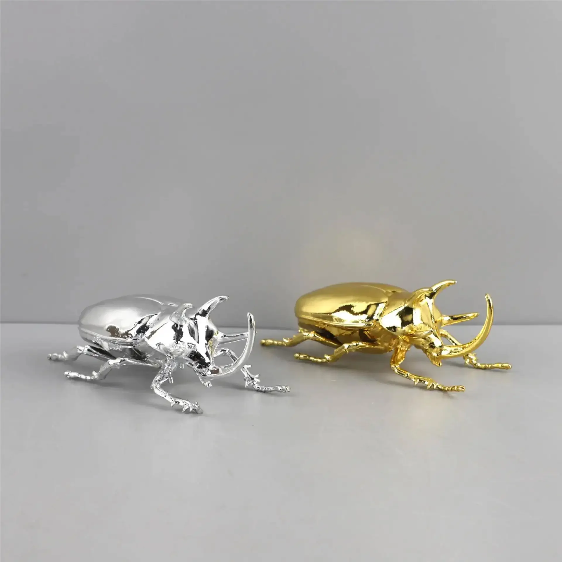 Metal Handicraft Artificial Animal Sculpture Silvery Insect Dragonfly Unicorn Beetle Figurines Home Decoration Accessories