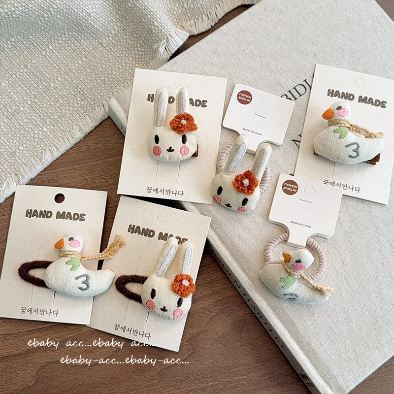Hair Ties Hair Clip Girls Korean Cute Bunny Fringe Bangs BB Clip Fabric Elastic Resin Lightweight Colorful Sweet Daily Party