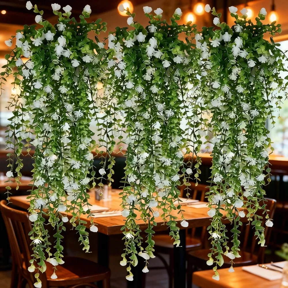 4PC Artificial Hanging Plants Fake Hanging Plant Faux Eucalyptus Leaf Greenery Vine Outdoor UV Resistant Plastic Plants 2026