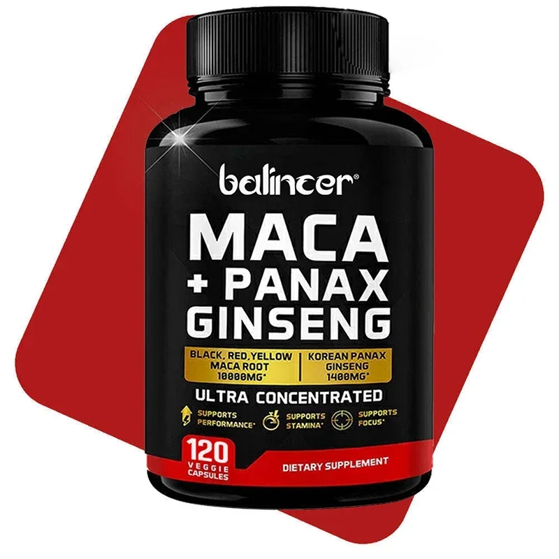 Maca + Ginseng Extract Capsules - Energy, Natural Endurance, Cognitive Function, Non-GMO and Gluten-Free Dietary Supplement