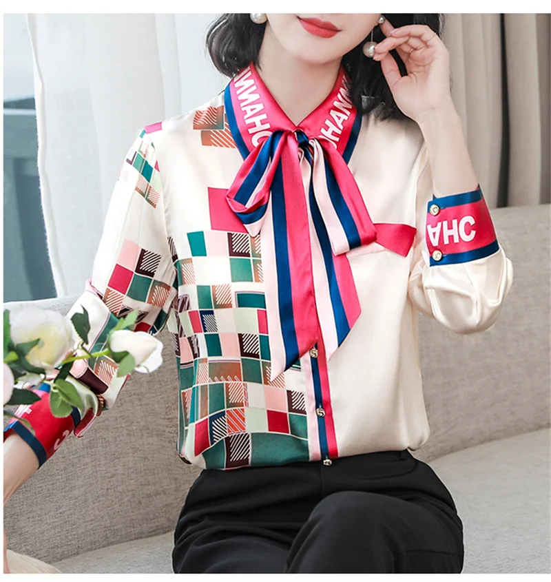 FANIECES 3XL Satin Women Shirt Vintage Blouse Female Silk Elegant Tops Commuting Luxury White Pink Shirt Autumn Clothing 6505