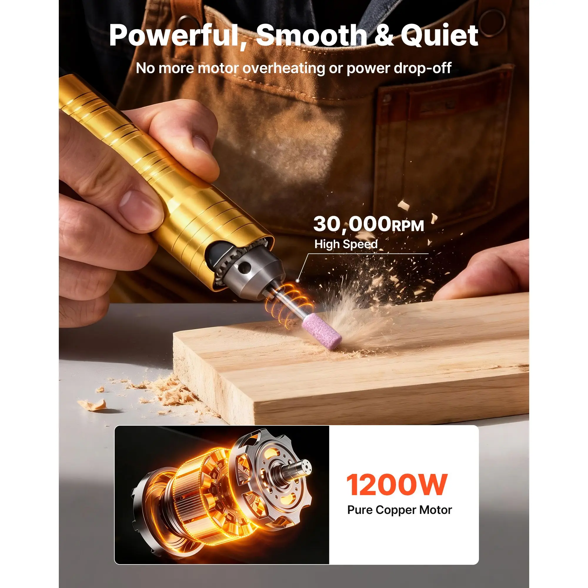 Flex Shaft Grinder, 1200W 30000RPM Electric Flex Shaft Rotary Tool, Foot-Pedal Control Hanging Carver Grinder with 112PCS Accessory Kit for Sanding Buffing Polishing Cutting