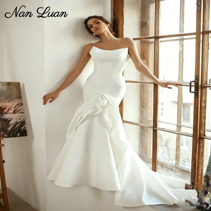 2026 Minimalist Satin Strapless Wedding Dress Square Neck Mermaid Bridal Gown Vestidos de Novia Customized