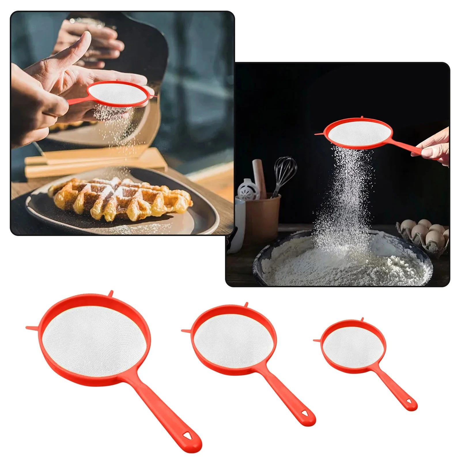 3 Pcs/Set Plastic Fine Mesh Juice Tea Scoop Strainer Colander Flour Sieve With Handle Kitchen Tools