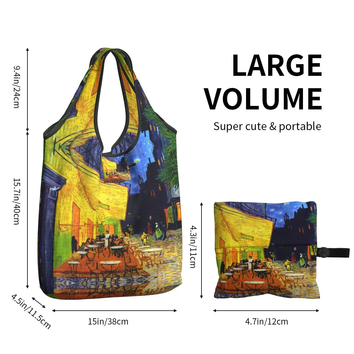 Custom Funny Cafe Terrace At Night Shopping Tote Bag Portable Vincent Van Gogh Painting Grocery Shopper Shoulder Bag