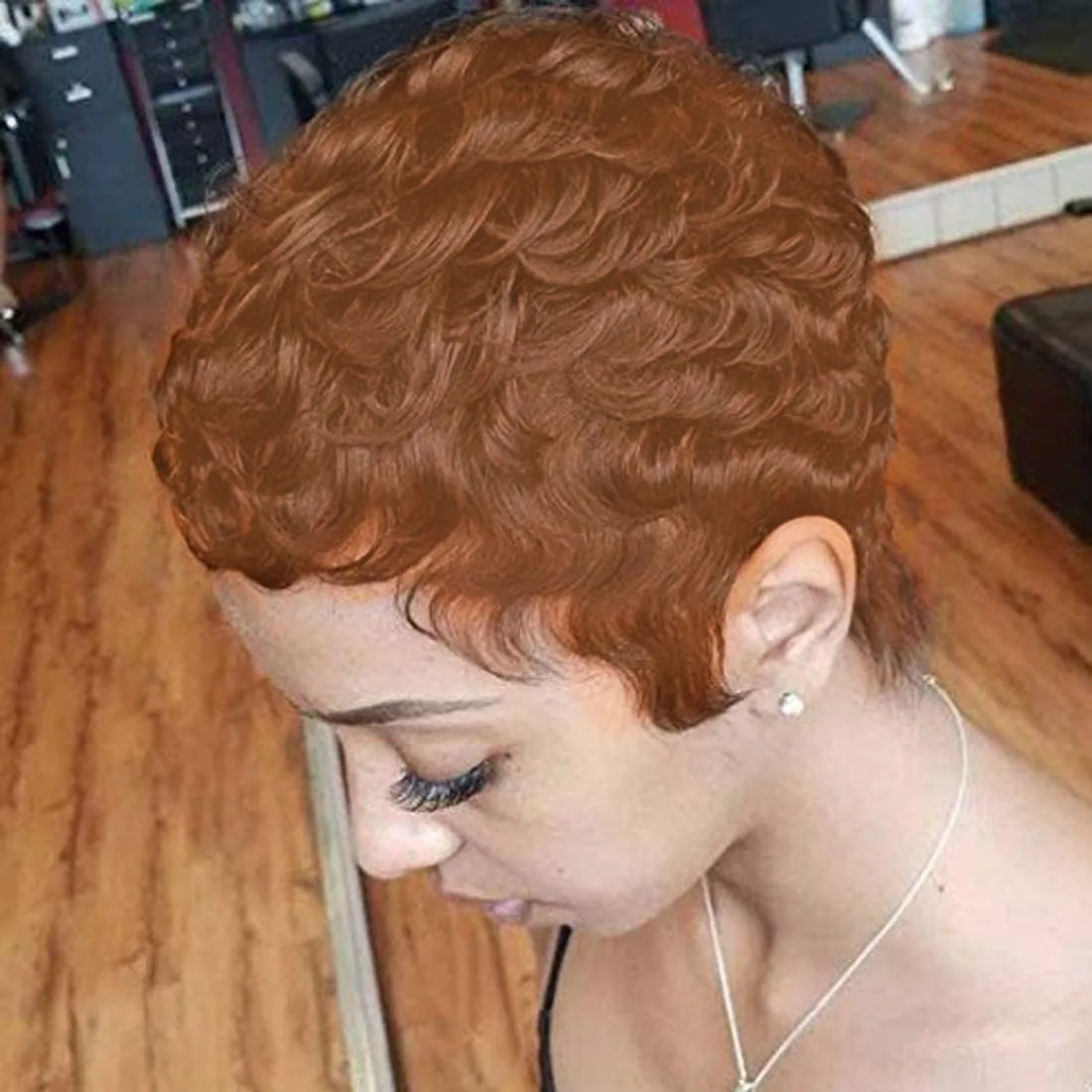 

4Inch 150% Density straight layered black brown burgundy color machine made Basic Style short Pixie Cut human hair Wig