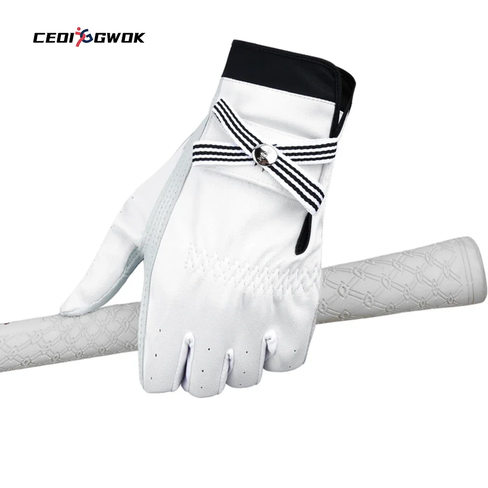 CEOI GWOK Magic Tape Sheepskin Golf Gloves for Women Comfortable and Breathable Sports Gloves Non-slip Durable Gloves